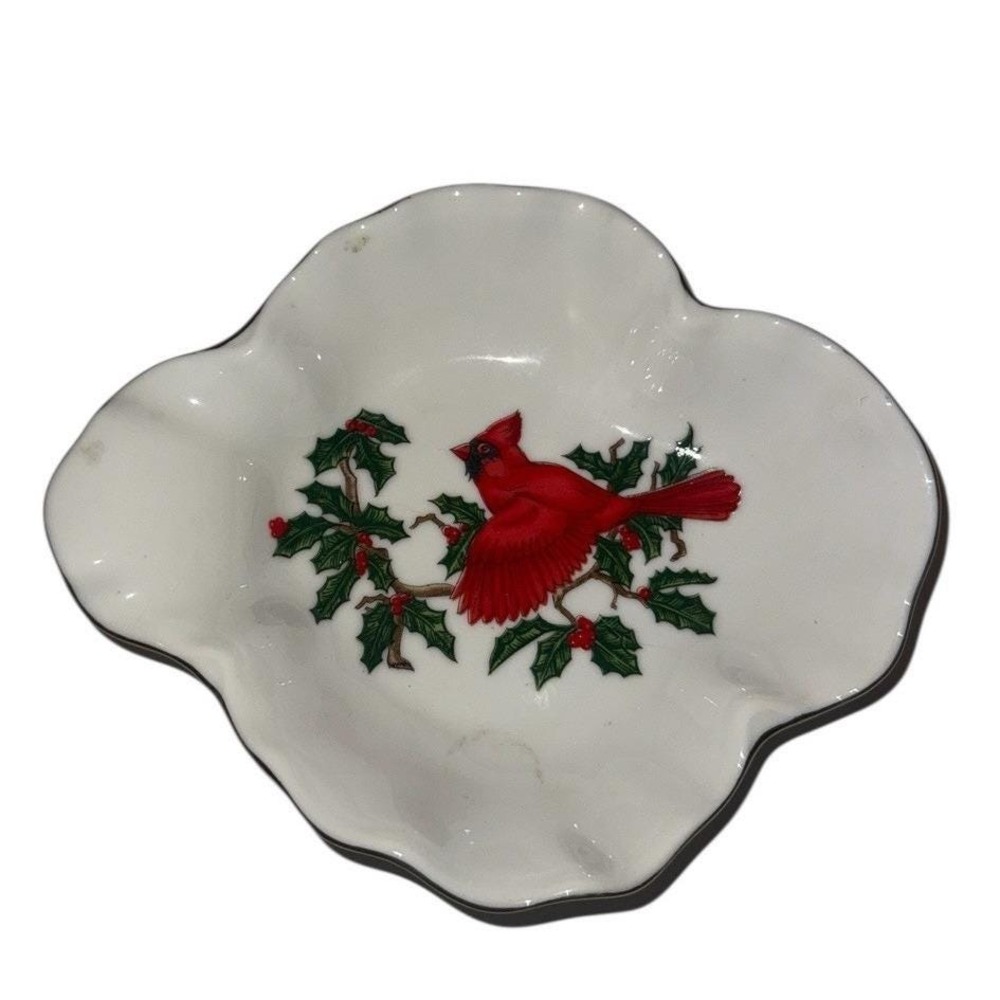 VTG Lefton Red Cardinal 01207 Japan Christmas Dish Candy Nut Holiday Holly